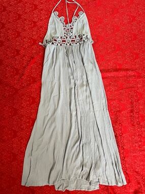Shinestar Mauve Halter Maxi Dress Small Crochet Waist Open Back Boho